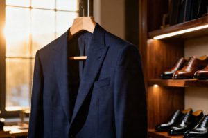 Granatowy garnitur ślubny — elegancja i nowoczesność w jednym